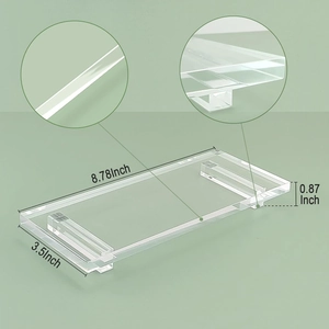 Detailed dimension guide for clear acrylic bathroom tray measuring 8.78 by 3.5 inches