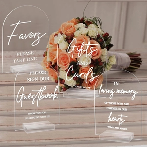 Set of four arched acrylic wedding signs for favors, gifts, cards and guestbook