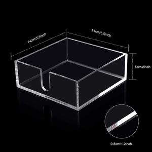 Clear acrylic square napkin holder for kitchen and dining table with U-shaped cutout