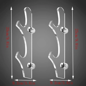 Detailed size view of clear acrylic wall-mounted lightsaber display stand brackets