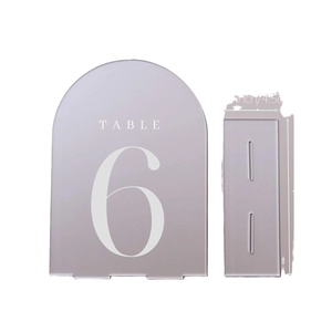 Frosted arch acrylic wedding table number set with base and gold foil print 4.5 inch