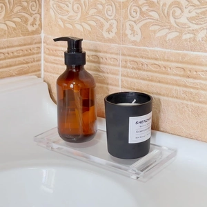Transparent acrylic bathroom tray with handles for organizing soap and plants