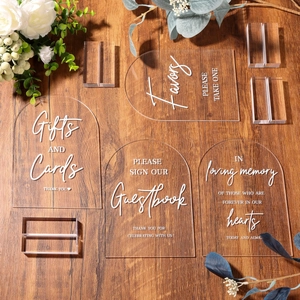 Arch acrylic wedding sign set with base for reception gift and memorial tables