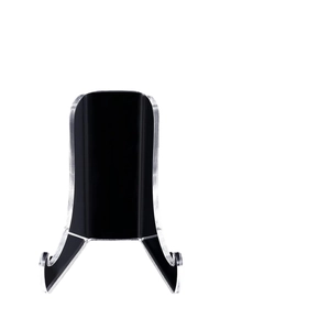 Foldable black and clear acrylic display stand for plates and art pieces on white background