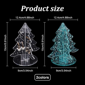 Christmas tree acrylic earring organizer set in clear and teal glitter finish