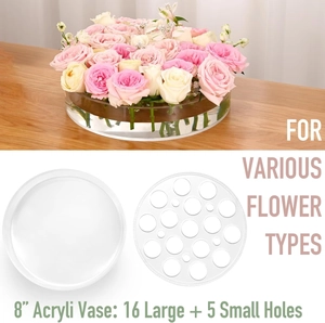Detail of 8-inch acrylic vase lid with 21 holes for diverse flower arrangements