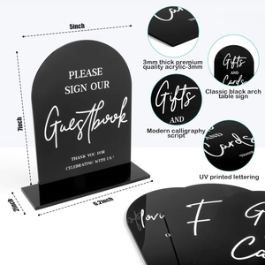 5x7 inch black acrylic wedding table signs for guestbook and gifts with stands