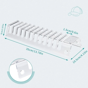 Set of 2 clear acrylic baseball cap organizers with dimensions 13.78 x 4.13 x 1.97 inches