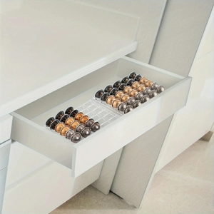 Clear acrylic coffee pod organizer tray for drawers, holds up to 30 coffee capsules