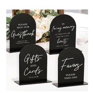 Acrylic Arch Wedding Table Signs Modern Clear Black Banquet Guidance Signage For Reception Guests Gifts And Cards Decor