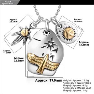Detailed view of punk style silver eagle pendants with precise size and weight measurements