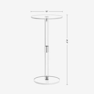 Minimalist transparent acrylic side table with silver metal connector 10x21 inch
