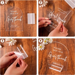 Arched acrylic wedding guestbook sign with base for ceremony reception table decor