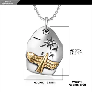 Detailed view of punk style eagle pendant showing dimensions 22.8mm height and 17.9mm width
