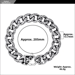 Size specifications for the stainless steel leopard chain bracelet showing length and width