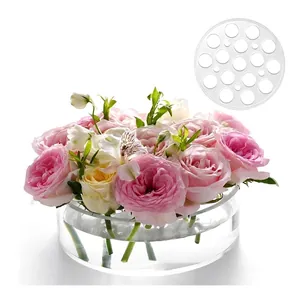 Clear Acrylic Round Flower Vase For Dining Table Centerpiece Leak Proof Floral Arrangement Vase Modern Home Decor