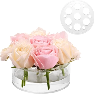 Clear acrylic cylinder vase with multi-hole grid lid for floral arrangements