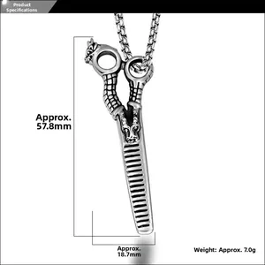 Macro view of stainless steel dragon shears pendant with dimensions 57.8mm by 18.7mm