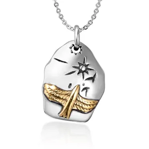 Vintage eagle pendant necklace in punk style with gold eagle and star engraving