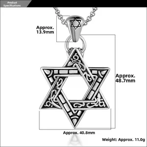 Detailed view of Star of David pendant dimensions in vintage finish titanium steel