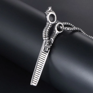 Silver stainless steel dragon comb pendant with thick box chain in retro punk style