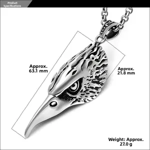 Macro view of vintage eagle head pendant showing dimensions 63.1mm and 21.8mm details