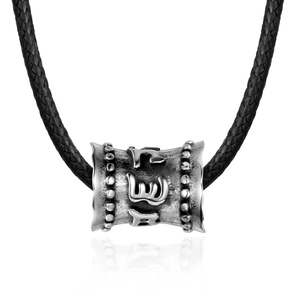 Collier Pendentif Cylindre Mantra à Six Caractères en Acier Titane Vintage pour Hommes Bijoux Style Ethnique Rétro