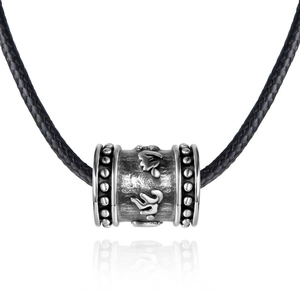 Stainless Steel Buddhist Mantra Pendant Necklace Retro Cylindrical Six-Word Om Mani Padme Hum Charm Ethnic Jewelry For Men Women