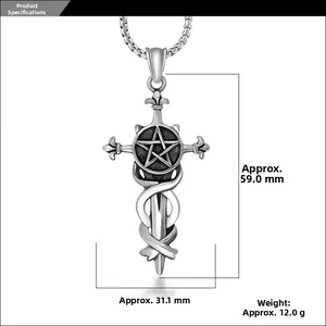 Gothic cross star pendant dimensions showing 59mm height and 31.1mm width specifications