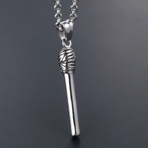 Artistic silver microphone pendant necklace with polished stainless steel chain for men