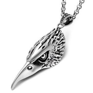Vintage Stainless Steel Eagle Head Pendant Necklace For Men Punk Biker Style Retro Animal Eagle Neck Jewelry Gift