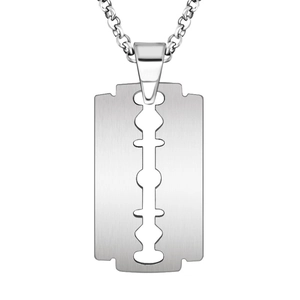 Stainless Steel Personalized Razor Blade Pendant Necklace For Men Punk Industrial Brushed Geometric Silver Necklaces Jewelry