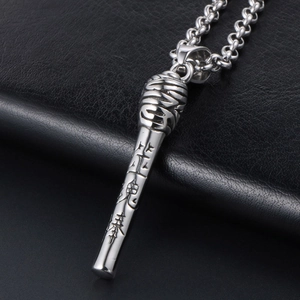 Polished stainless steel matchstick pendant necklace with Chinese characters engraving