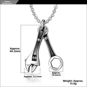 Dimensions détaillées des pendentifs en forme de clé hip-hop sur chaîne en acier