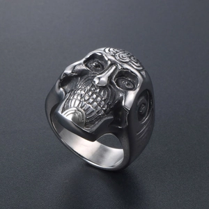 Vintage gothic skull ring for men in retro silver stainless steel with punk carvings
