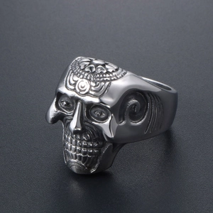 Gothic retro skull ring in punk style, vintage stainless steel jewelry for men