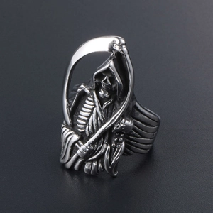 Vintage Punk Sensenmann Ring für Herren aus Titanstahl mit Sensenmann-Motiv