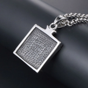 Minimalist square titanium steel pendant necklace with textured pattern in silver finish