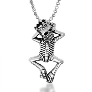 Gothic Punk Titanium Steel Skeleton Skull Pendant Necklace For Men Hip Hop Crown Bone Figure Jewelry Gift