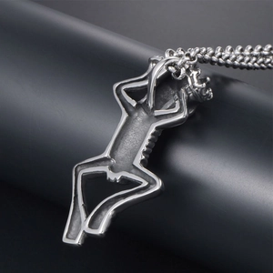 Gothic hip hop skeleton pendant with crown on silver stainless steel heavy chain