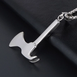 Polished stainless steel axe pendant necklace for men with classic box chain