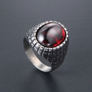 Vintage red agate silver ring for men with textured scale pattern and oval gemstone