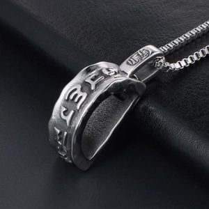 Retro titanium steel Om Mani Padme Hum pendant with relief carving on a box chain