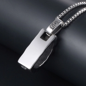Titanium steel mantra pendant necklace with box chain for men in a polished silver finish
