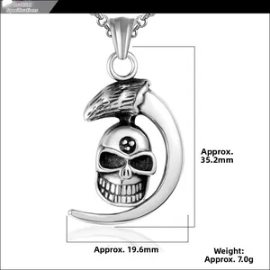Close-up of punk moon skull pendant with dimensions 35.2mm height and 19.6mm width