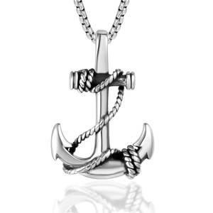 Vintage Nautical Anchor Pendant Necklace For Men Stainless Steel Navy Ship Hook Anchor Rope Detail Distressed Men Jewelry
