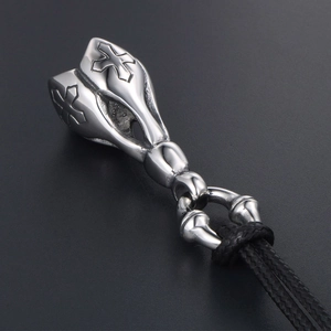 Vintage punk lotus flower titanium steel pendant on black cord necklace for men