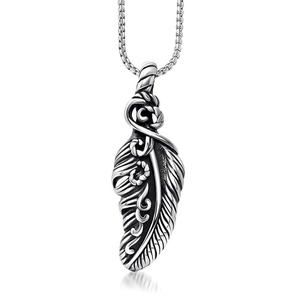 Vintage Titanium Steel Feather Wing Pendant Necklace For Men Women Polished Retro Wing Charm Rock Personality Jewelry No Chain
