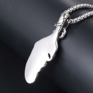 Polished titanium steel wing pendant with box chain, minimalist silver jewelry for men and women