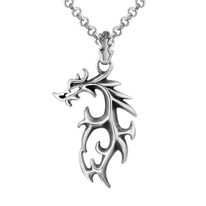 Collier Pendentif Dragon en Acier Inoxydable Gothique pour Hommes Femmes Hip Hop Punk Charme d'Animal Mythique Bijoux Polis